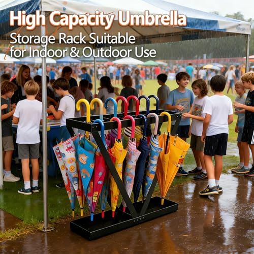 Umbrella Holder for Entryway, Black Indoor Umbrella Stand with Hooks,Metal Umbrella Storage Rack Ideal for Home Office Hotel Lobby - Image 6