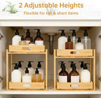 Bamboo Under Bathroom Sink Organizer - 2-Tier Pull Out Kitchen Undersink Organizer Storage Cabinet Shelf with Adjustable Levels, Under Sink Storage Slide Out for Pantry - Image 6