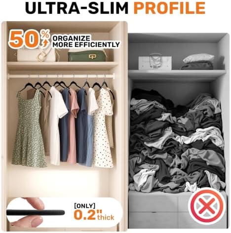 Sishynio Velvet Shirt Hangers 30 Pack, Slim Felt Hangers Black - Image 6