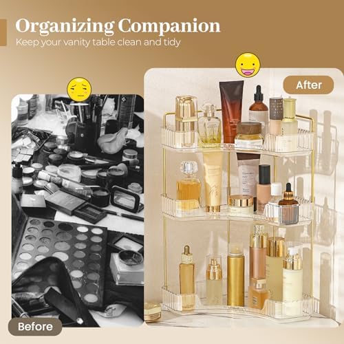 Aveniee Corner Bathroom Counter Organizer, Bathroom Countertop Shelf Makeup Storage, Clear Perfume Tray Holder (3 Tiers, White) - Image 5