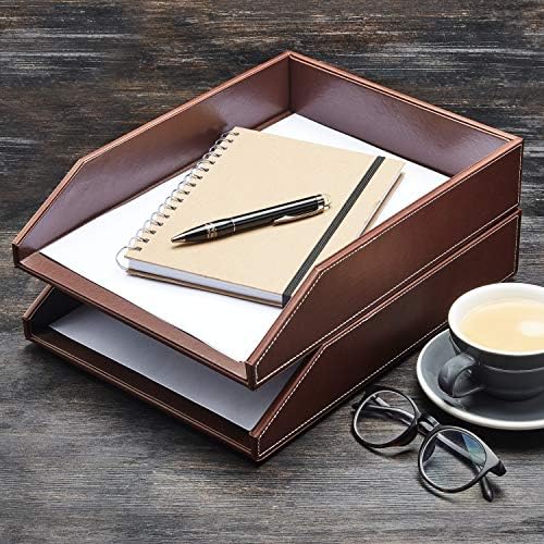 Gallaway Leather Letter Desk Organizer - Premium PU Leather Perfect for Office Organization, Document Holder Fits A4 Paper, Stackable Drawers for Extra Desk Storage - Image 5