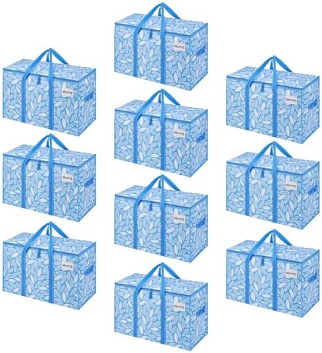 VENO 10 Pack Heavy Duty Moving Bags, Extra Large Storage Bags with Reinforced Handles & Strong Zippers, Foldable & Reusable Moving Box Alternative for Clothes & Dorm Storage by Veno