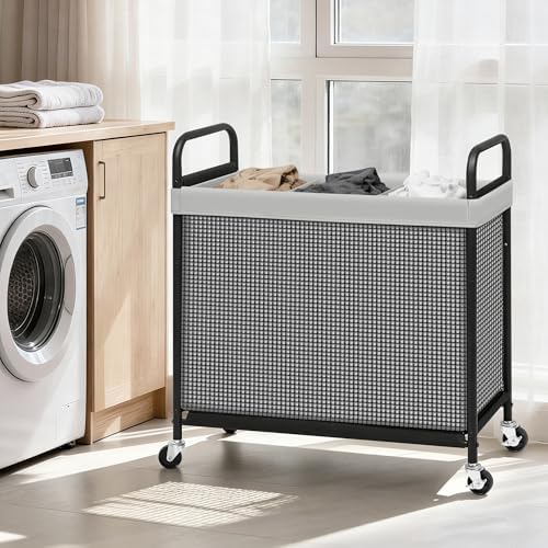 STORAGE MANIAC Rolling Laundry Hamper with Wheels 3-Section Laundry Sorter Rolling Laundrys Basket on Wheels with Removable Bag Clothes Hamper Laundrys Organizer Cart Bathroom Bedroom 120L Grey - Image 2