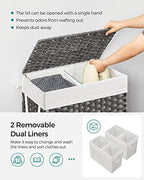 SONGMICS Laundry Hamper with Lid, 90L Double Wicker Basket, 6 Mesh Bags - Image 3