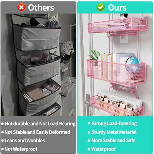 HapiRm Over Door Organizer Storage - Separable Door Organizer Hanging with 6 Metal Large Capacity Baskets for Bathroom Bedroom Kitchen Pantry Closet (Pink) - Image 5