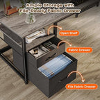 PRAISUN 63 Inch L Shaped Desk with Power Outlets and USB-C Port, Computer Corner Home Office Desk with File Fabric Drawers and Movable Monitor Stand, Larger Storage, Gaming, Writing, Work, Grey - Image 5