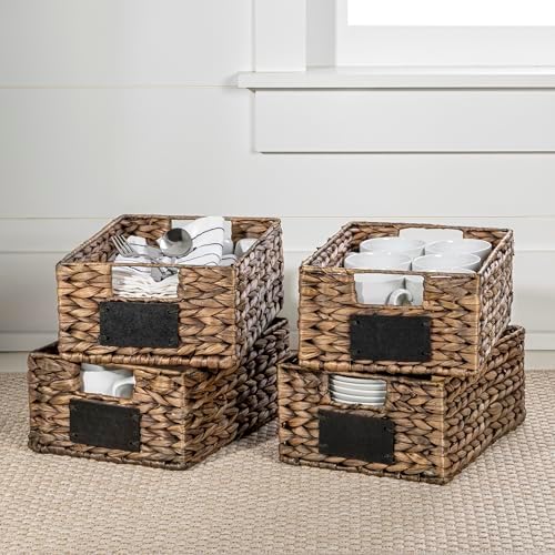 happimess Lane Hyacinth Wicker Pantry Baskets 9"x12"x5", Brown, Set of 4 - Image 7
