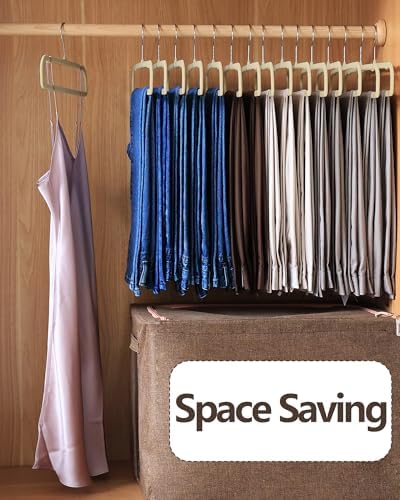 Velvet Hangers Non Slip - 20 Pack Pants Hangers for Closet - Thin Space Saving Clothes Hanger - Strong, Durable, Jean Perchas with 360 Degree Rotatable Hook for Tank Top (Beige Silver Hook) - Image 6
