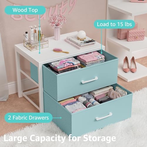 BOLUO Stackable Storage Drawers Closet Organizers and Storage Fabric Blue 2 Drawer Dresser for Bedroom 2 Packs Modern - Image 6