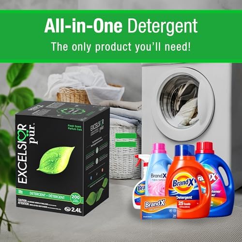 Excelsior Pür Concentrated HE Laundry Detergent, Fresh Scent, 2.4L Eco Dispenser, 200 Loads, Includes 120mL Stain Remover, Works in All Washers - Image 5