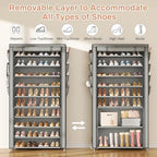 VTRIN Tall Shoe Rack with Cover, 10 Tier Shoe Organizer Storage for 50-55 Pairs Shoes and Boots Large Capacity Shoe Shelf with 8 Pockets Free Standing Shoe Rack for Closet, Entryway, Garage, Grey - Image 6