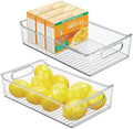 mDesign Plastic Kitchen or Pantry Storage Bins with Handles - Organization in Cabinet, Fridge or Freezer - Fruit Container for Refrigerator or Food Organizer for Pasta, Ligne Collection, 2 Pack, Clear by mDesign