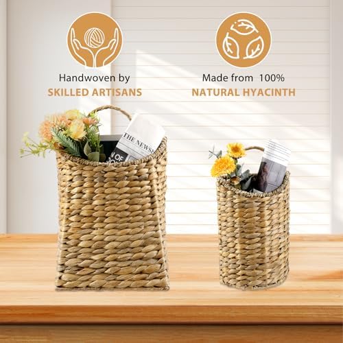 2 Pack Woven Hanging Basket Set, Wicker Wall Baskets Handmade Seagrass Planters for Front Door, Garden, Farmhouse Home Decor - Image 4