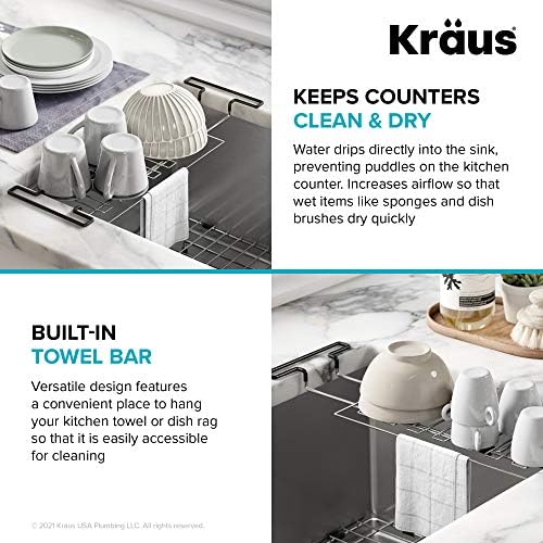 Kraus Multipurpose Stainless Steel Kitchen Sink Large Drying Rack, Sponge Holder, Sink Caddy with Towel Bar, Expandable 15 7/8 in. to 18 7/8 in., KCD-2 - Image 6