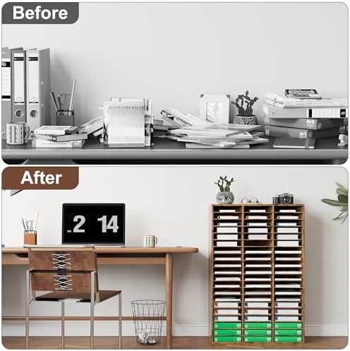 EasyPAG 60 Compartments Wooden Literature Organizer with Adjustable Shelves, 30000 Sheets Capacity Paper Organizer, Classroom Mailbox and Mail Sorter for Teachers and Office, Archaize - Image 4