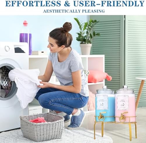 Glass Laundry Detergent Dispenser- 1 Gallon Glass Fabric Softener Dispenser with Leak-Proof Stainless Steel Faucet & Stand. Large Laundry Soap Container for Washer Room Organization &Storage - Image 4