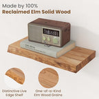 Floating Shelves for Wall Decor, Rustic Solid Elm Wood Live Edge Floating Shelves Wall Mounted, Wall Shelves with Invisible Bracket for Living Room Bathroom Bedroom Kitchen, 16 Inch Set of 2, Natural - Image 3
