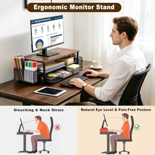 Monitor Stand Riser with Storage Drawer, Desk Organizer - Image 5