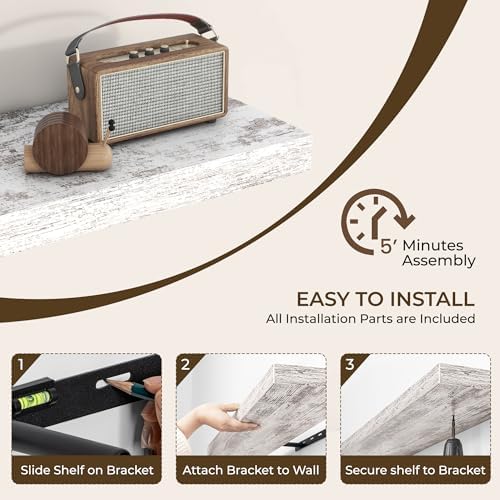 RICHFOCUS Bathroom Floating Shelves for Wall 2Pack|Rustic White|16" L - Image 5
