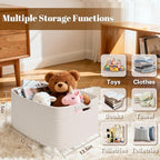 2 Pack Large Storage Basket for Organizing, 17.5"x13"x7" Woven Basket for Shelves, Closet Cube Storage Bins with Wrapped Handle, Cotton Rope Baskets for Kitchen, Clothes, Toys(Off White) - Image 3