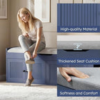 47.2" Storage Bench - Entryway Shoe Bench with Side Storage Shelves and 4 Doors, Multifunctional Entryway Bench with Lift Top Cushion, Shoe Storage Bench for Bedroom, Living Room, Navy Blue - Image 7