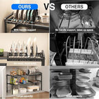 Mustorn Pots and Pans Organizer Under Cabinet, Expandable 2 Tier Under Sink Organizers and Storage Adjustable Height Kitchen Pot and Pan Lid Holder Rack with 6 Dividers(6panels,1 Pot rack, Black) - Image 6