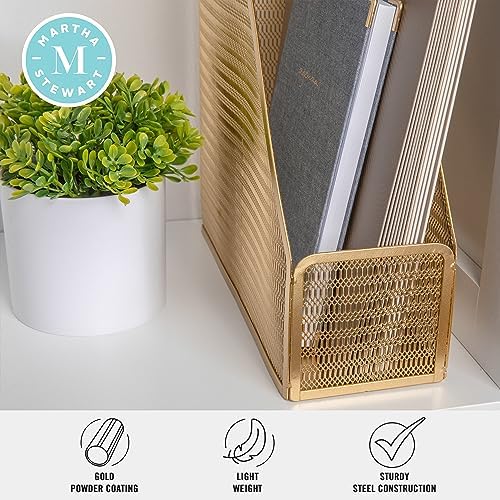 Martha Stewart Ryder Mesh Metal Magazine File Holder, Gold (Pack of 2) - Image 3