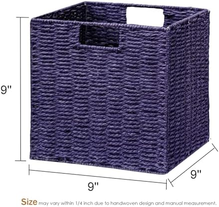Vagusicc Wicker Storage Basket, Set of 2 Hand-Woven Paper Rope Wicker Basket, Foldable Cube Storage Bins, 9 inch Square Storage Baskets for Organizing Shelves & Decor, Purple (9″×9″×9″) - Image 5