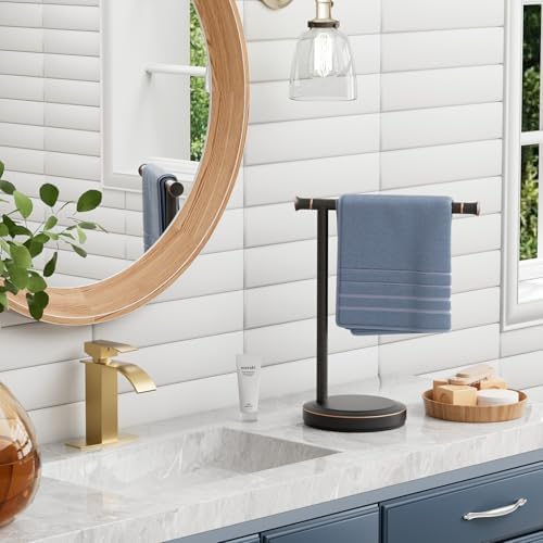 Hoimpro Hand Towel Holder Stand Bathroom Towel Bar Rack Countertop Bronze - Image 2