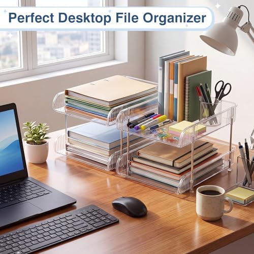 4 Tiers Clear Letter Tray Desk Organizer Paper File Organizers - Image 2
