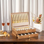 Silverware Storage Box, 2-Layer Flatware Storage Case with Drawer, Wooden Silverware Chest with Linen Liner, Rustic Silverware Case for Storing Fine Flatware and Utensils (Brown) - Image 2