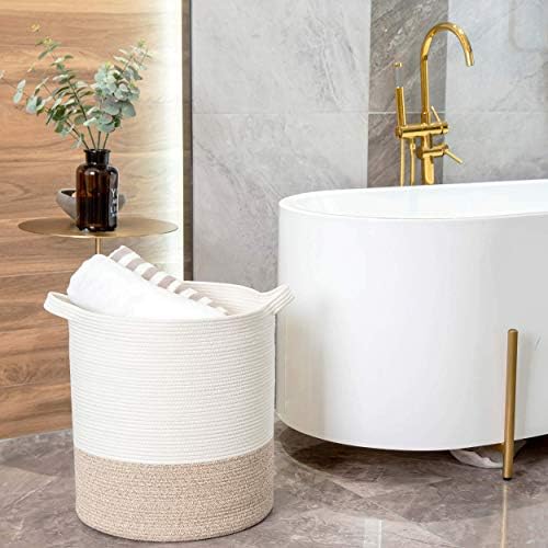 MINTWOOD Design 83L Extra Large 20x18 Inches Decorative Woven Cotton Rope Basket, Tall Laundry Basket Hamper, Blanket Basket for Living Room, Round Storage Baskets for Pillows, Towels, Light Brown - Image 6