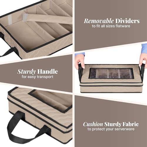 Flatware Storage Case 5 Compartments Silverware Container Box, Brown - Image 3