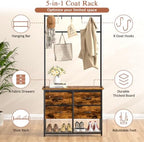 ThreeHio Hall Tree with Shoe Storage Bench, 31.5" Coat Rack for Entryway, 5-in-1 Entryway Organizer with Drawers and Storage Shelf, Steel Frame, with 8 Removable Hooks, Rustic Brown and Black - Image 7