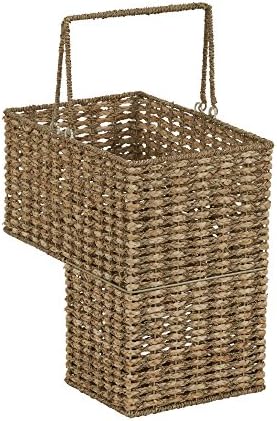 Household Essentials Handwoven Seagrass and Corn Husk Wicker Stair Basket with Iron Frame and Handles, Natural by HouseholdEssentials