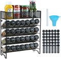 Skiileor Spice Rack Organizer with 28 Spice Jars, Black Lids, Spice Labels by Skiileor