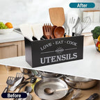 2 PC Wooden Utensil Holder,（With 4-Compartments size*1 + 3-Compartments size*1） Extra Large Kitchen Counter,Cooking Spatula Organizer,Farmhouse Decor, Rustic Cooking Utensil - Image 3