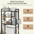 YATINEY Over The Toilet Storage Rack, 3-Tier Bathroom Organizer Shelf, Above Toilet Storage with Paper Holder 8 Hooks, Over The Toilet Storage Cabinet for Bathroom, Rustic Brown and Black TR06BR - Image 4