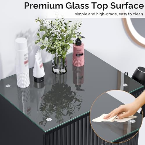 OmySalon Salon Station, Barber Station for Stylist, Hair Storage Cabinet with Glass Top & 4 Drawers & 3 Heat Resistant Tool Holders, For Beauty Spa, Salon, Black - Image 4
