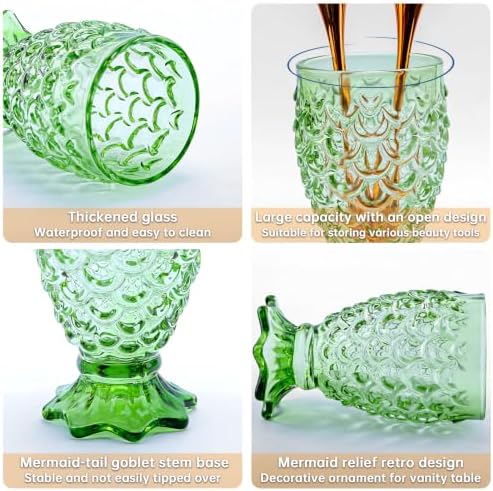 DASITON Glass Makeup Brush Holder, Bathroom Toothbrush Holders, Desk Pen Pencil Holder, Crystal Makeup Brush Cup, Multifunctional Cosmetic Brushes Storage Organizer for Vanity (Green S+L) - Image 7