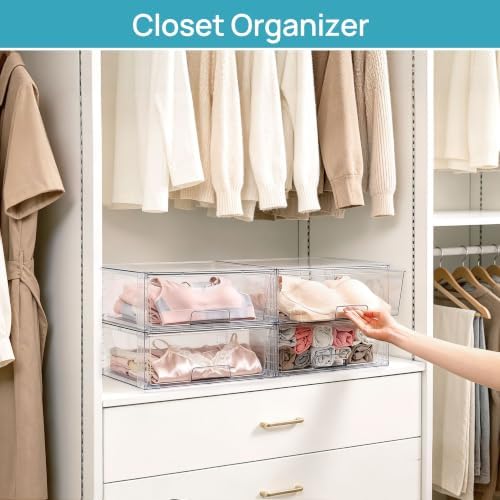 Vtopmart 8 Pack Large Clear Stackable Storage Drawers for Closet, Pantry - Image 6