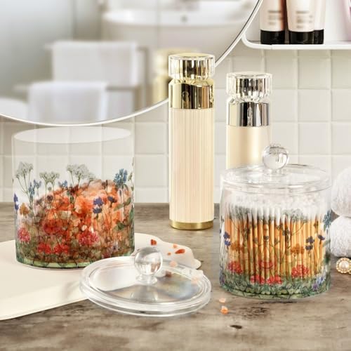 Wildflower Bloom Blue Qtip Holder Waterproof Dustproof Apothecary Jars with Lids For Bathroom Cotton Swabs Makeup Sponges Floss Picks Bath Salts 2 Pack - Image 4