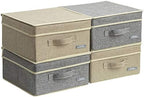 YueYue 4 Pack Small Fabric Storage Box with Lids, Foldable Linen Storage Box with Lids 4 Pieces Gray&Linen Set 12.4in/12in/6.7in by YueYue