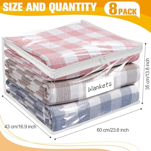 Plastic Storage Bags with Easy-Glide Zipper, Pack of 8, Durable Clear Vinyl Zippered Storage Bags for Clothes Sweaters Comforters Blankets Sheets Bedding (23.6 x 16.9 x 13.8 Inch, Transparent White) - Image 3