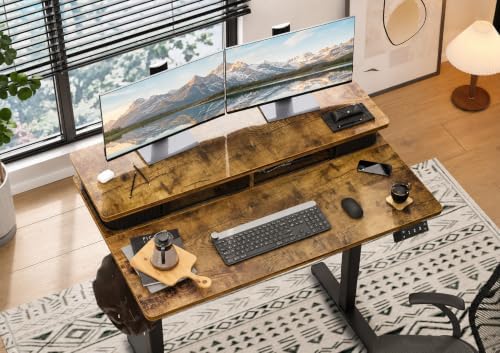 Claiks Standing Desk with Drawers & Monitor Shelf, 48" Rustic Brown - Image 2