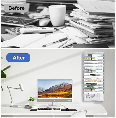 EasyPAG Wall File Organizer for Office 14 Pocket Mesh Wall Mounted Paper Organizer Hanging Folder Holder with Nametag Label for Home School, Silver - Image 6