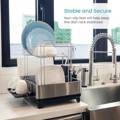 Home Zone Living Dish Drying Rack for Kitchen Counter with 2-Tiers - Image 5