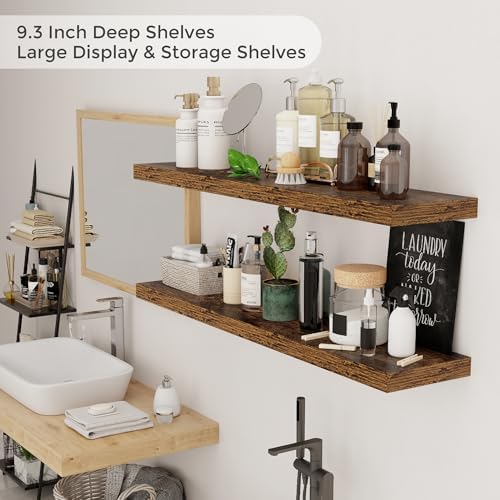 Floating Shelves for Wall, 48 in Long Rustic Wall Shelves Set of 2 - Image 5