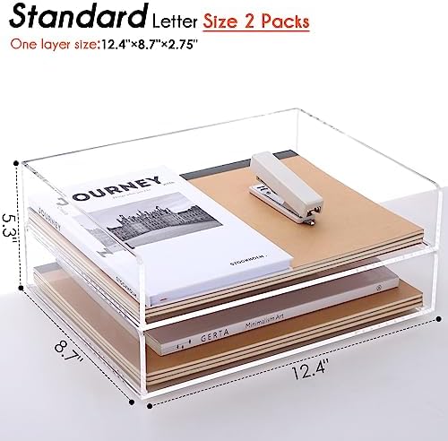 HeZone Paper Organizer, 2 Tier Stackable A4 Size Acrylic Letter Tray, Office/Home/School Organization - Clear - Image 3