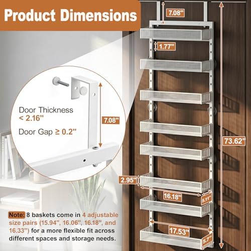 Over the Door Pantry Organizer, 8-Tier Heavy-Duty Door Spice Rack with Mesh Baskets, Height Adjustable & Anti-Swing Design, Pantry Door Organizers and Storage for Kitchen, Bathroom - Image 2